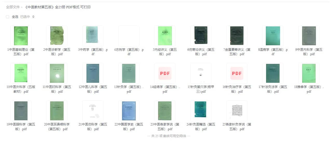 《中医教程第五版》全25册 高清PDF格式，学习中医入门资料