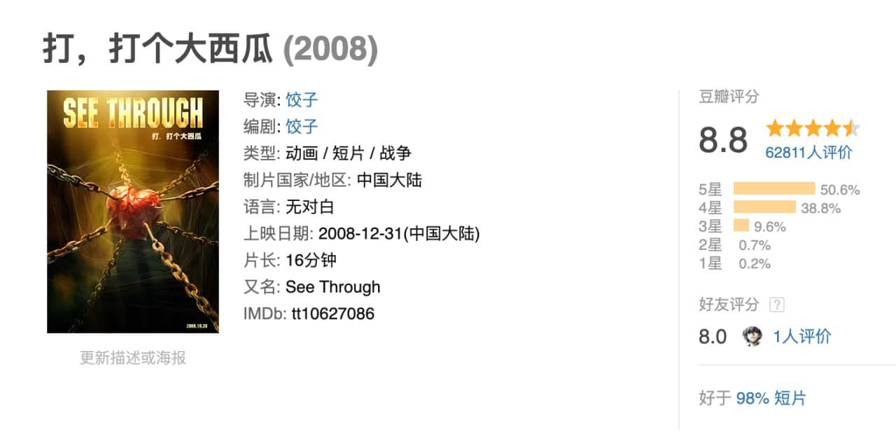 打，打个大西瓜（2008）.饺子导演动画短片