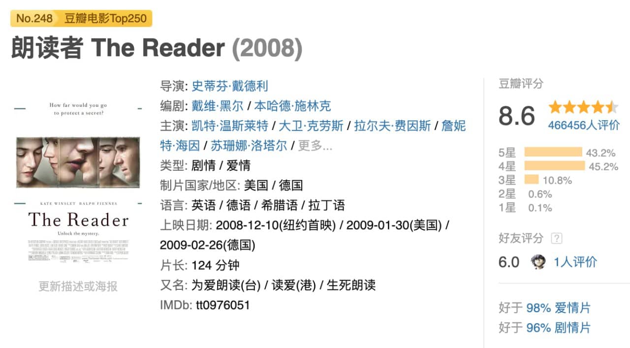朗读者 The Reader（2008）中英双字 1080p